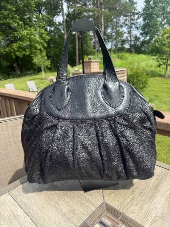 Furla Handbags - EUC Furla Black mixed-texture design Leather Satchel Rare Vintage Tote Bag
